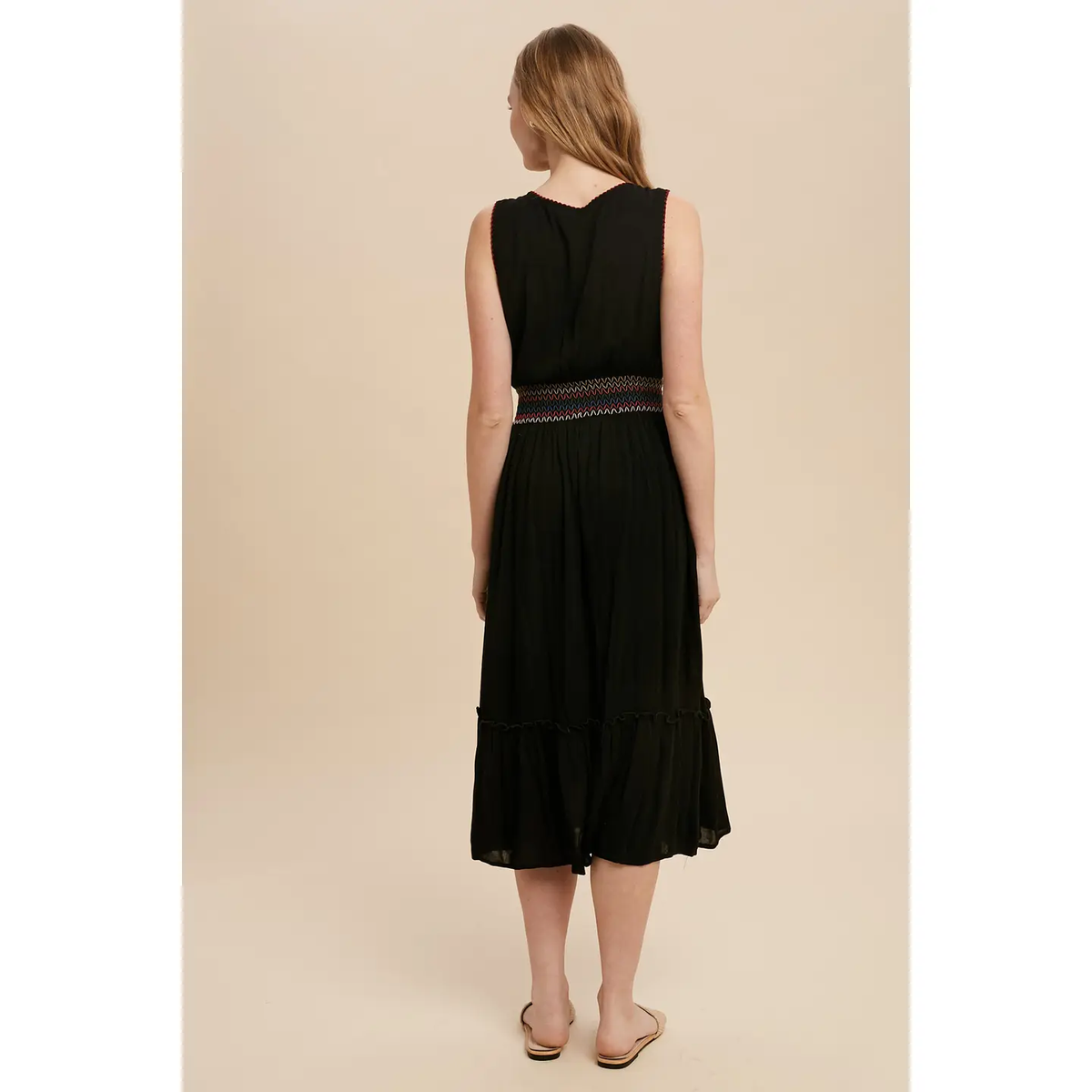 Smocked Drop Waist Midi Dress