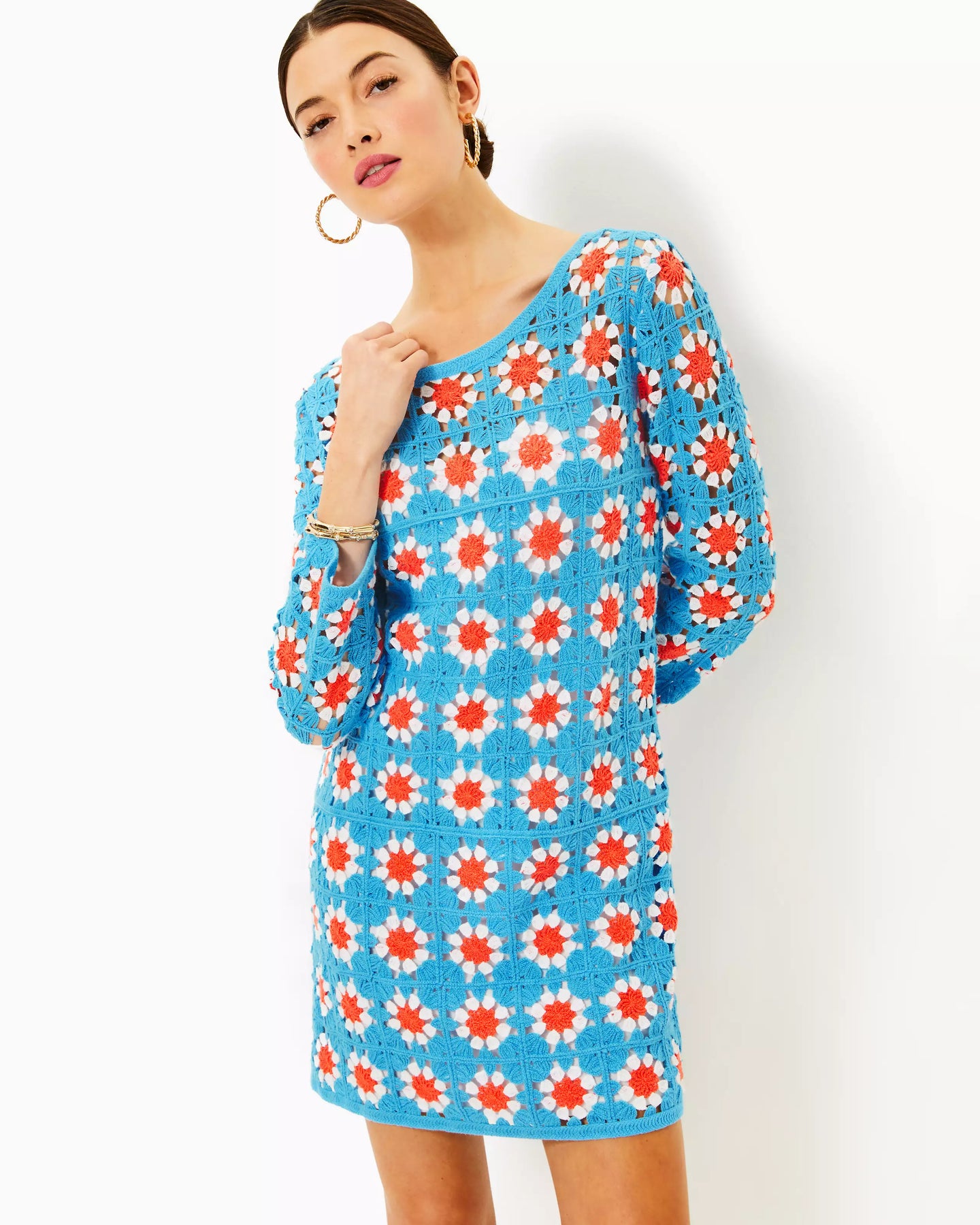 lilly pulitzer crochet dress Lilly Pulitzer Miabella Sweater Dress Lunar Blue Floral Crochet Fenwick Float-ors