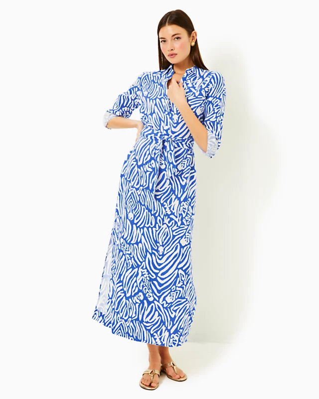 Lilly Pulitzer Millicent Linen Maxi Shirtdress Martinique Blue Zee Beb –  Fenwick Float-ors