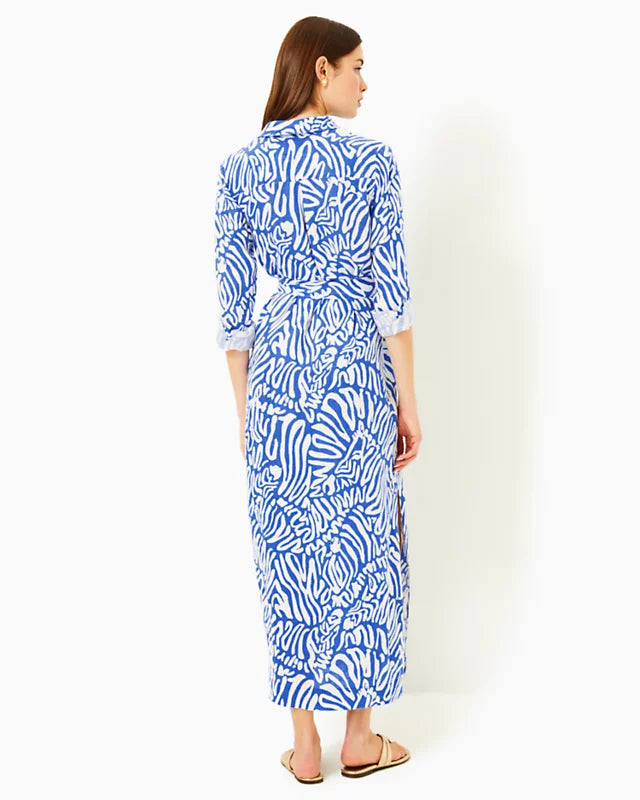 Lilly Pulitzer Millicent Linen Maxi Shirtdress Martinique Blue Zee Beb –  Fenwick Float-ors