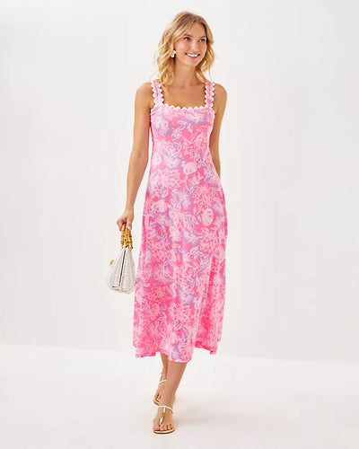 Lilly Pulitzer Dwyer Midi Dress Rousseau Pink Zen Garden – Fenwick Float-ors Lilly Pulitzer Dwyer Midi Dress Rousseau Pink Zen Garden – Fenwick Float-ors