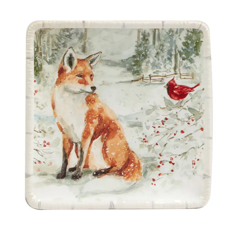 Rabbit/Cardinal - Winter's Walk Christmas Canape Plate - 6