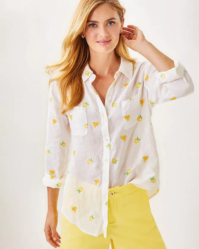 (取寄) リリー ピュリッツァー レディース シー ビュー ボタンダウン Lilly Pulitzer women Sea View Button-Down Honeycomb Lemon Bee Half Drop Lilly Pulitzer Sea View Linen Button Down Top Honeycomb Lemon Bee